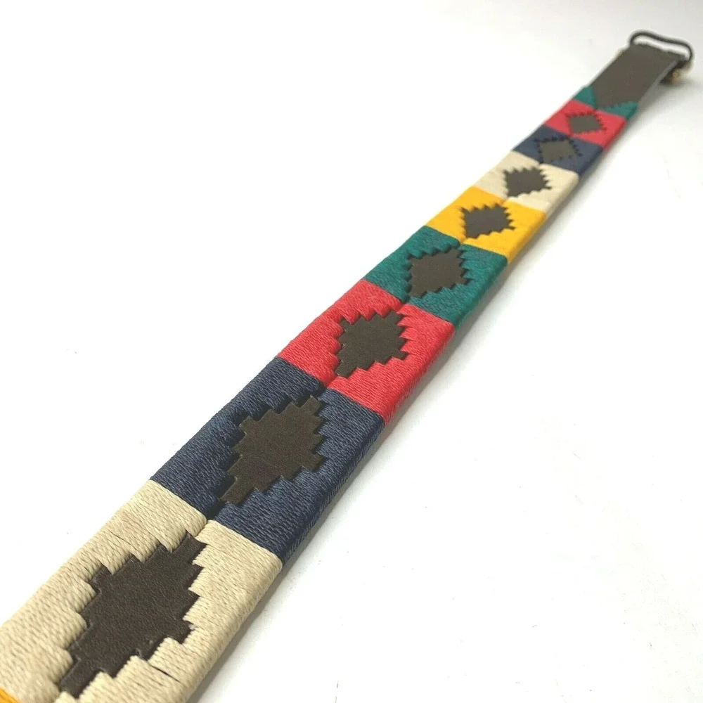 LUPPI Brown Leather Belt With Woven Pattern Argentinian Southwestern 46/115‎